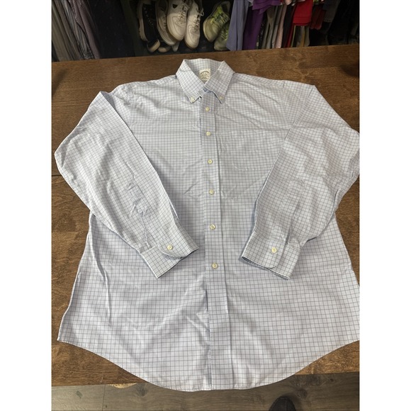 Brooks Brothers Regent Men's Dress Shirt Size 16-35 Blue Checker Non-Iron Cotton - Picture 1 of 6